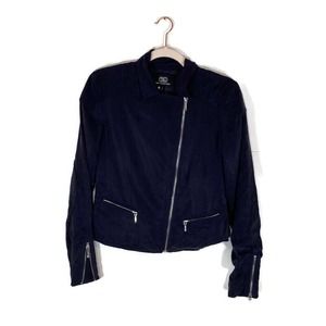 Tart Collection Blazer Jacket Sz Small Lined Navy Blue Asymmetrical Zip Moto